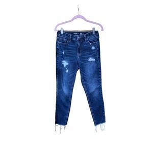 Old Navy High Rise Rockstar Super Skinny Jeans Women's 6 Blue Raw Hem